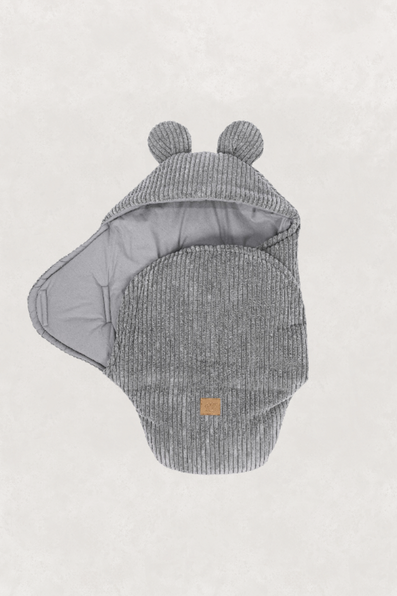 Eco-Friendly Baby Swaddle with Bear Ears - Soft Grey