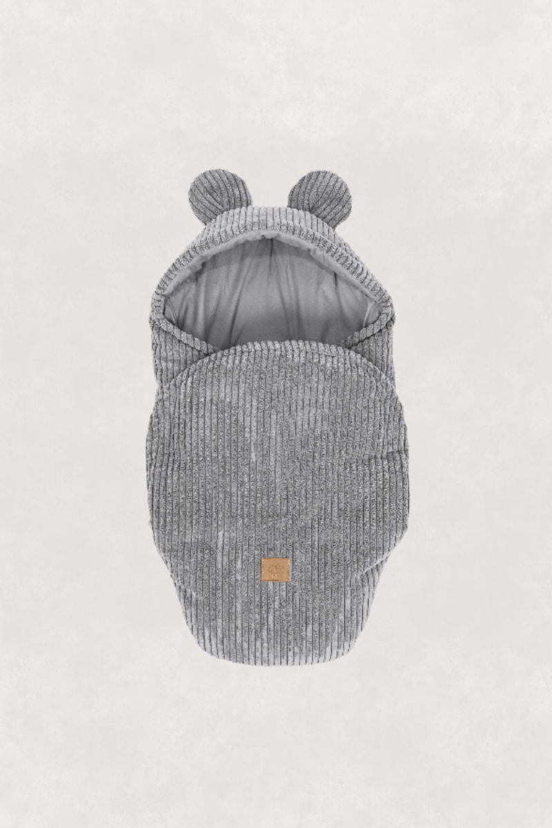Eco-Friendly Baby Swaddle with Bear Ears - Soft Grey