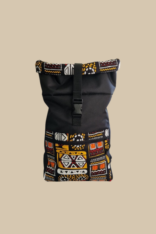 Handcrafted Eco Waterproof Rolltop Backpack - Yellow Pattern Design