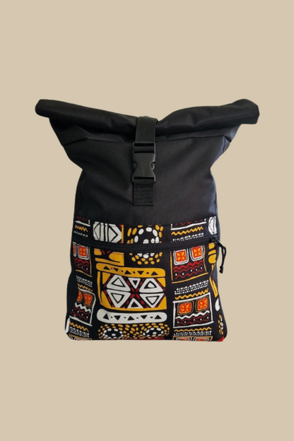 Handcrafted Eco Waterproof Rolltop Backpack - Yellow Pattern Design