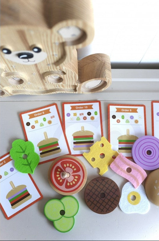 Wooden Burger Restaurant Puzzle for Children, 15 pcs